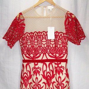 Foxiedox Red Embroidered Midi Dress  Size 4